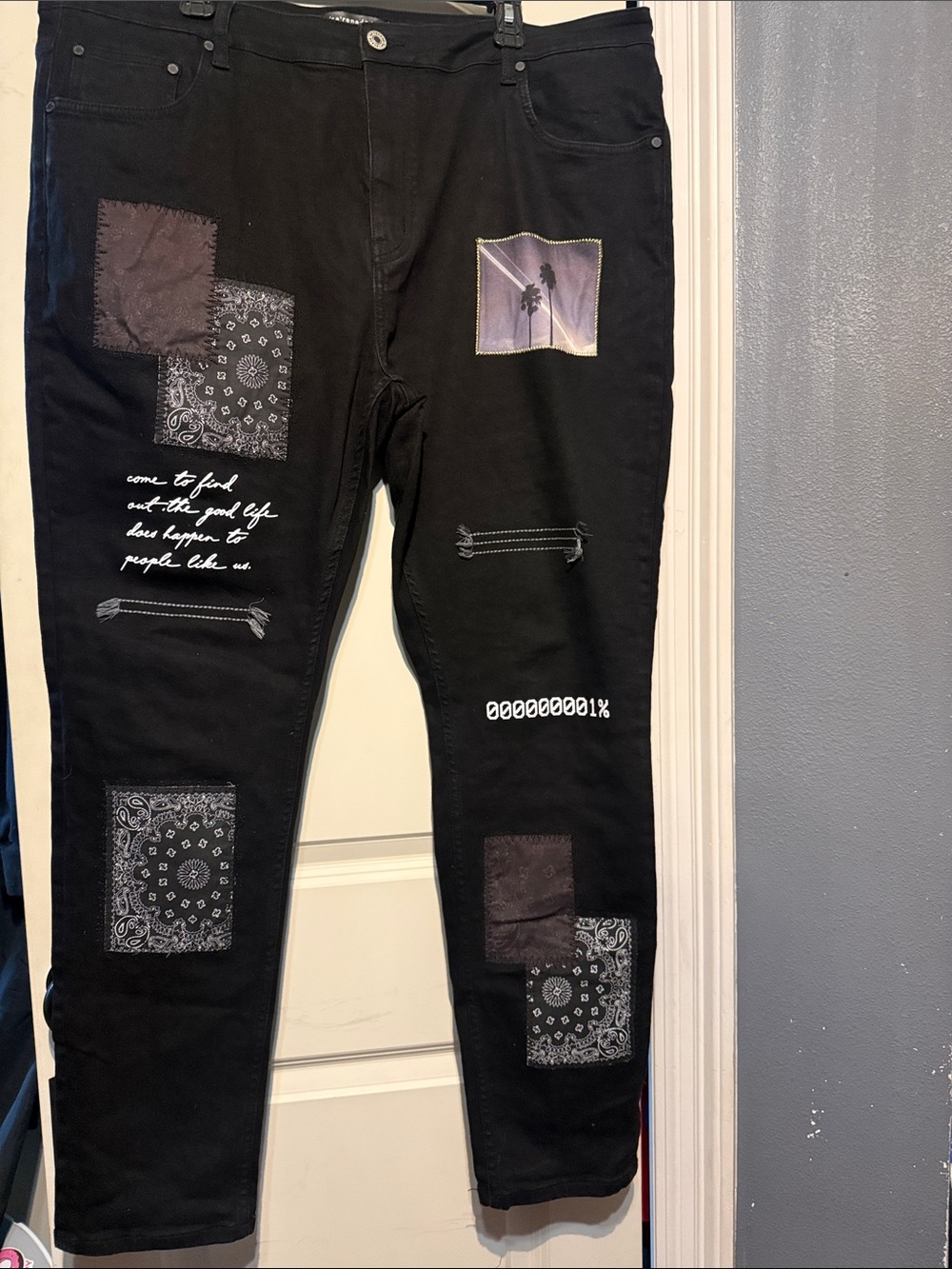 Black Patchwork Slim Men’s Jeans